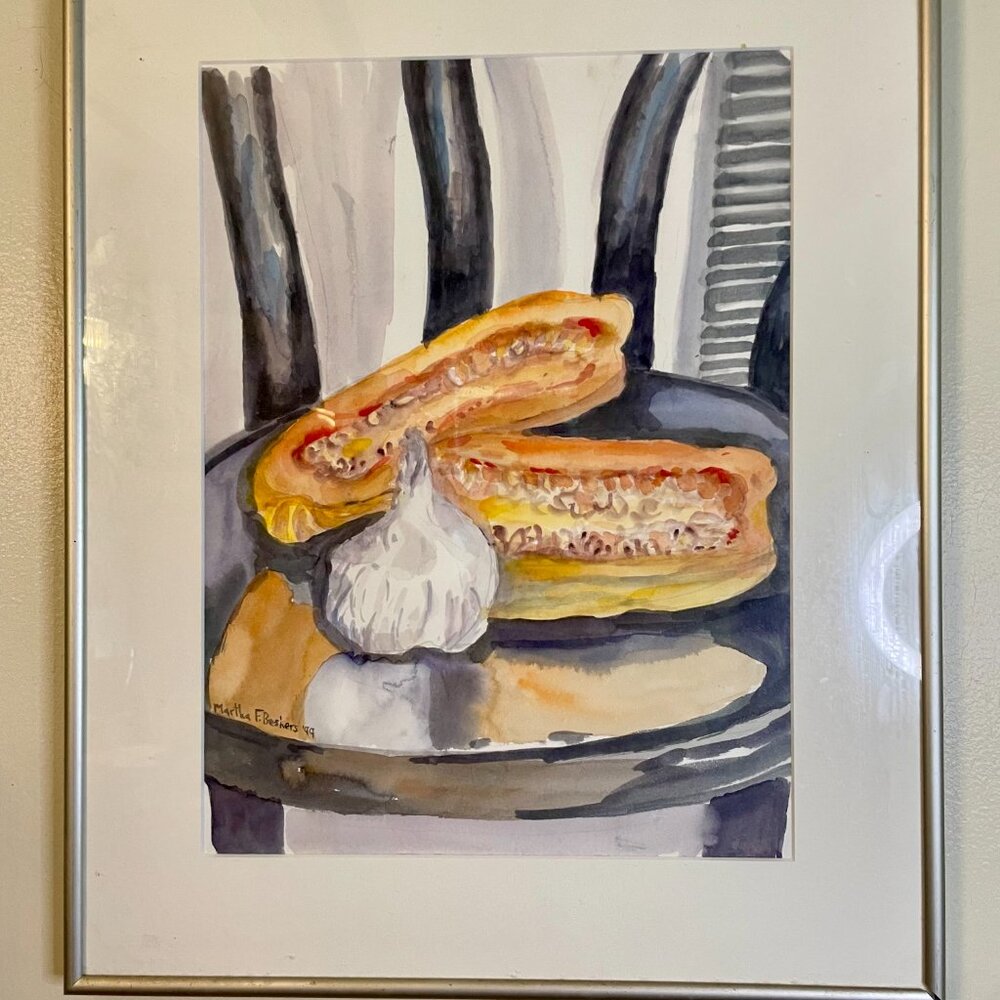 Original Squash & Garlic Watercolor Signed Martha F. Beshers '99 Framed